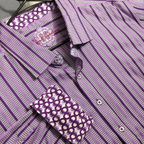 Robert Graham Shirt Men's 4XL Purple Flip Cuff Long Sleeve Button Up - Picture 1 of 11